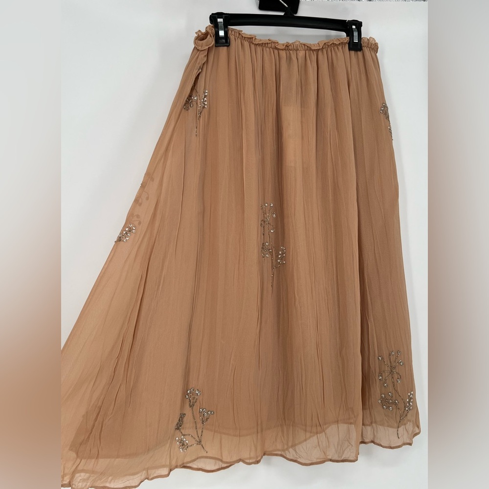 ZARA LIGHT PINK‎ LINED FULL SKIRT BEADED IN SILVER EASY BREEZY FEMININE FUN